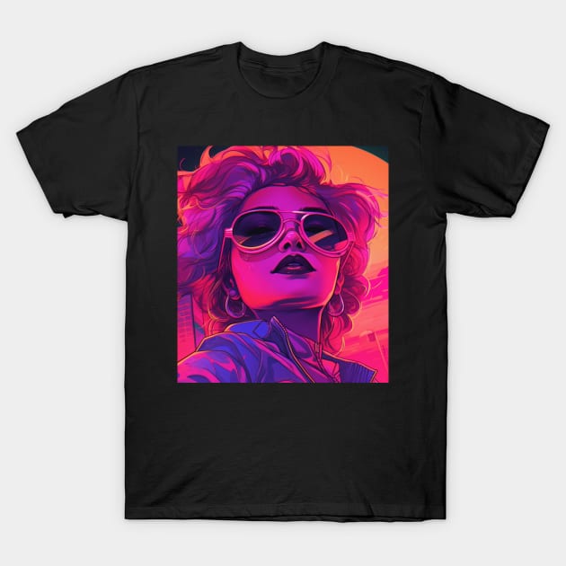 Retrofuturistic Babe Aviator 80s T-Shirt by Nightarcade